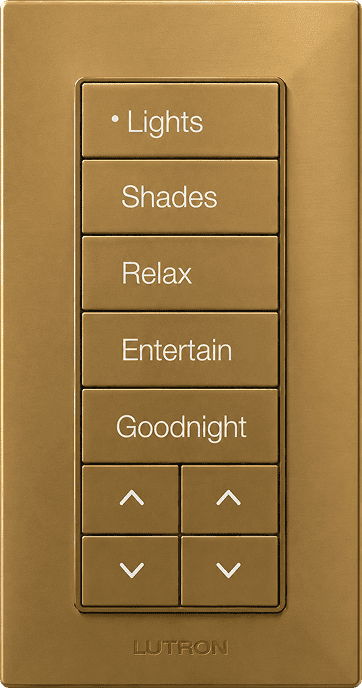 Brass wall-mounted lighting control keypad