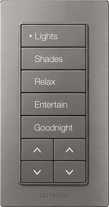Lutron wall keypad with Lights Shades Relax buttons
