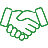 Green handshake icon on black background