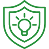 Green shield with light bulb icon