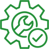 Green gear with wrench and checkmark
