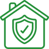 Green house shield icon with checkmark