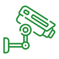 Green CCTV security camera icon on black