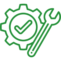 Green gear with checkmark and wrench