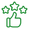 Neon green thumbs-up with three stars