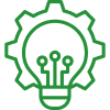 Green tech lightbulb and gear icon