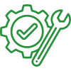 Green gear with checkmark and wrench