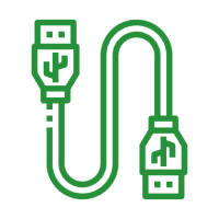 Neon green USB cable icon on black background