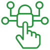 Hand tapping central node of network icon
