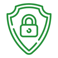 Green shield with padlock security icon