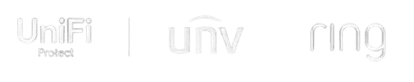 Logos of UniFi Protect, UNV, and Ring