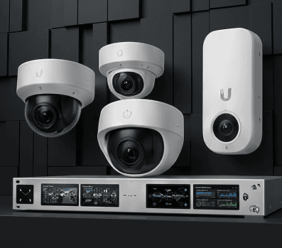 White surveillance cameras with network video recorder