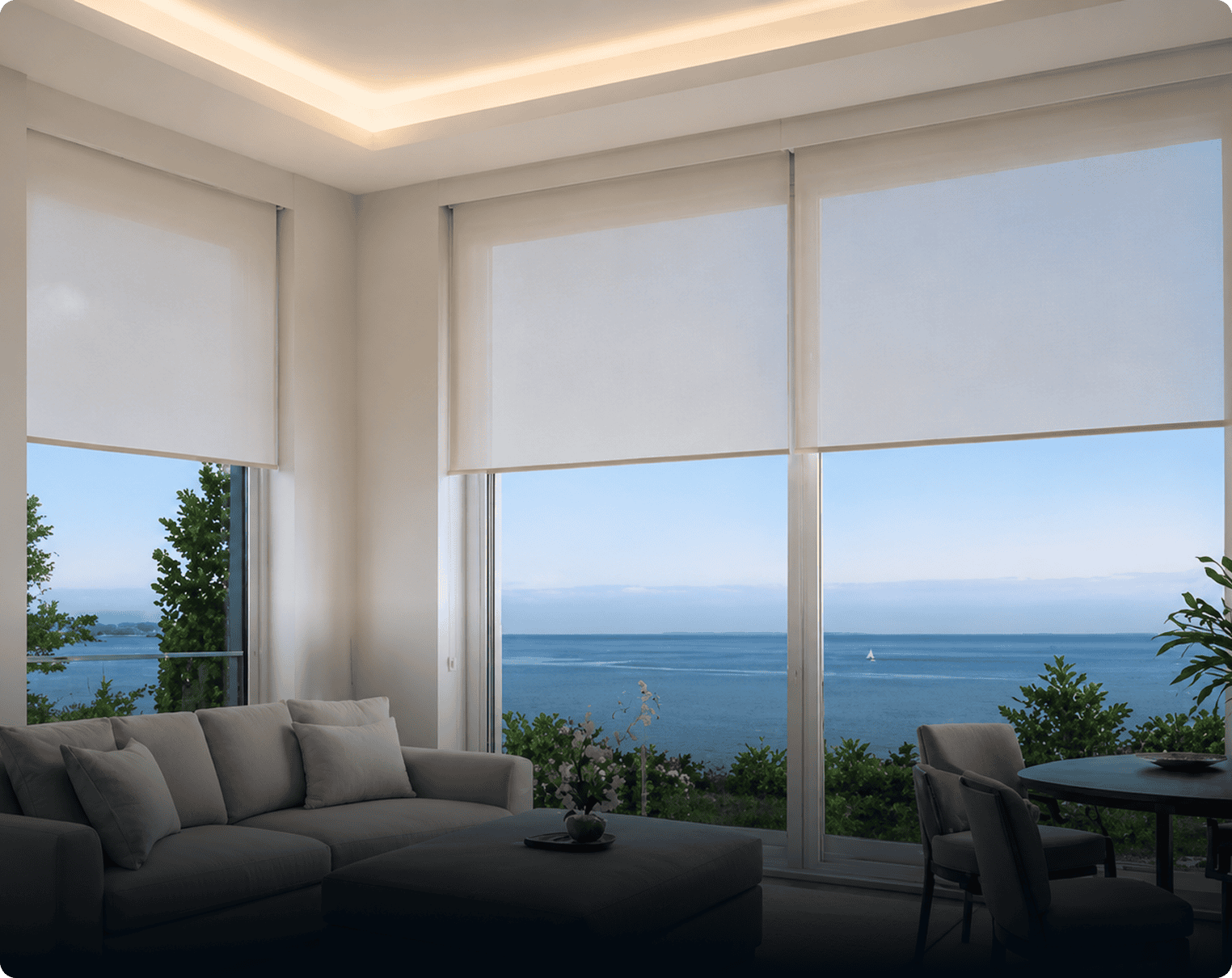 Modern living room with ocean view