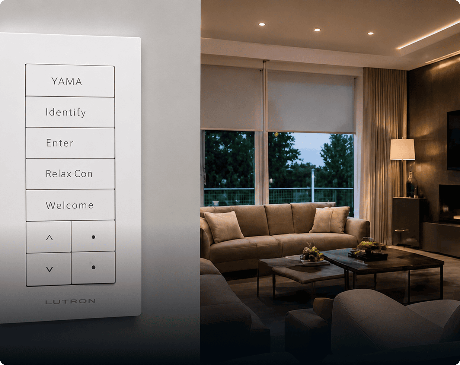 Modern living room with Lutron light keypad