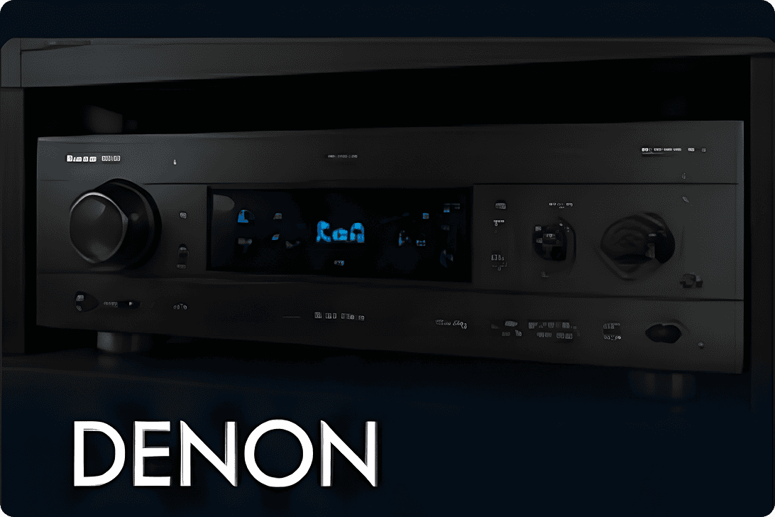 Black Denon AV receiver with display