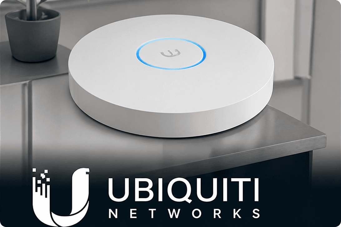 Ubiquiti round Wi-Fi access point with logo