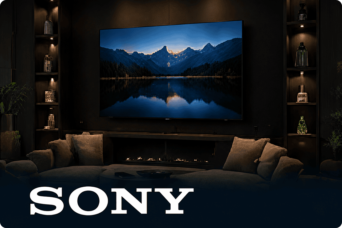 Sony TV in dark cozy living room